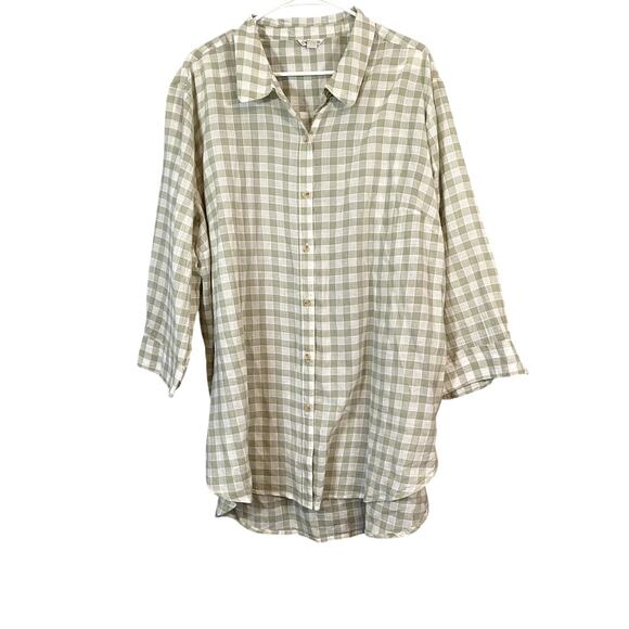 Cato Tops - Cato Womens 22/24W 3X Plaid Short Sleeve Button Up Down Plus Green White